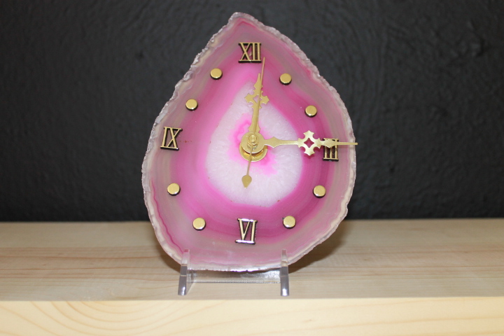 Pink, Purple And Grey Agate And Quartz Stone Clock