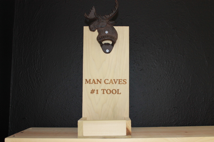 Man Cave Engraved Poplar Wood Wall Mounted Bottle Opener With Cap Catch